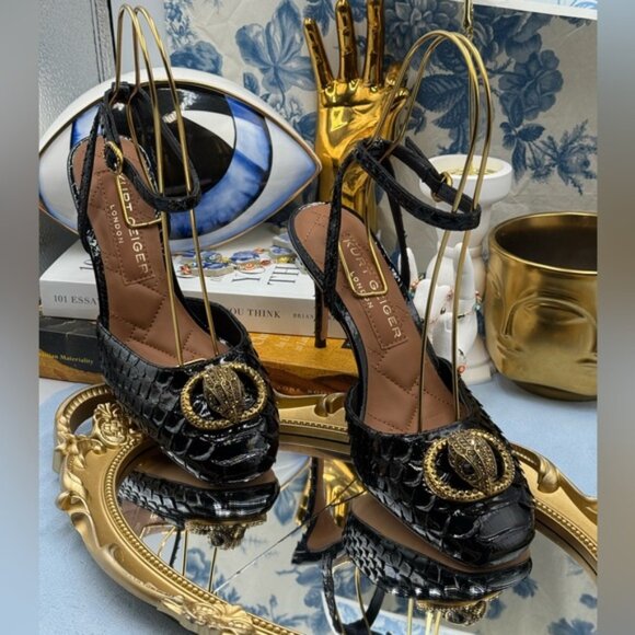 🆕 KURT GEIGER LONDON 🧿 NWOB Chelsea Ankle Strap Heel, Black Snakeskin, Sz 37 7 - Picture 4 of 15